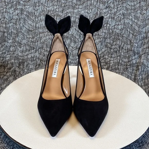 Aquazzura Bow Tie Pump 85mm Heels Black Size 36 - Picture 6 of 14